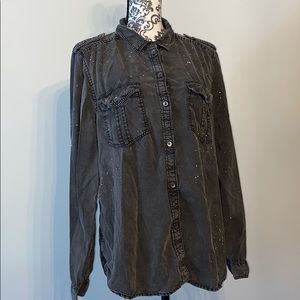 Black American Eagle splatter paint button up